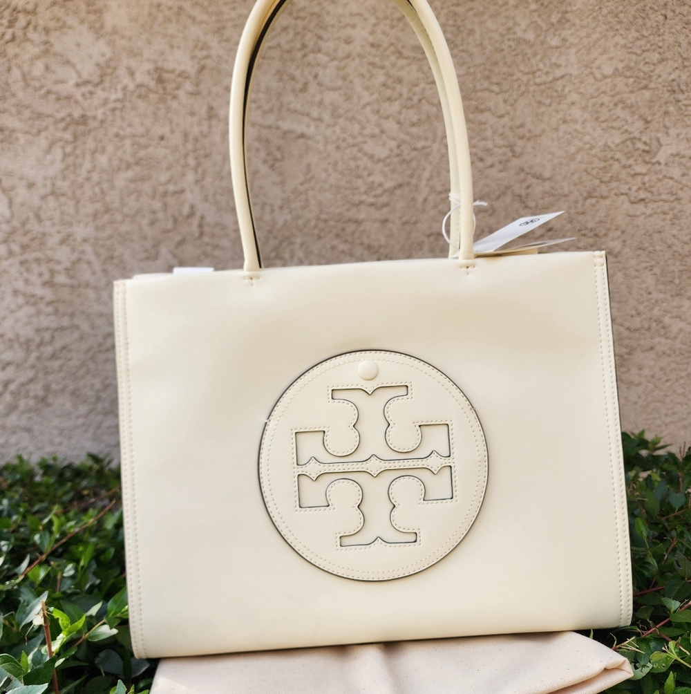 NWT Tory Burch Ella Bio Small Ivory Tote Handbag-Authentic